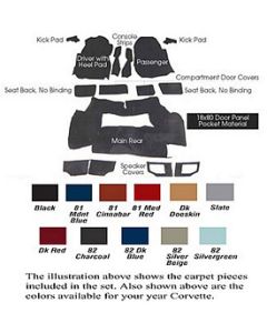 1981-1982 Corvette Cut-Pile Carpet Set   	