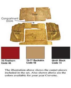 1976 Corvette 100% Nylon Loop Rear Carpet Set 	