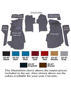 1984-1987 Auto Custom Carpet, Carpet Set, Poly Back Cut-Pile, Front, Value Line| 32041-VL Corvette