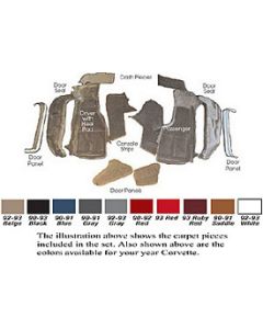 1990-1993 Auto Custom Carpet, Carpet Set, Poly Back, Cut-Pile, Front, Value Line| 32043-VL Corvette