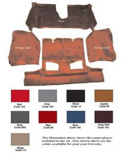 1986-1989 Corvette Convertible Rear Cut-Pile Carpet Set With Mass Backing   	