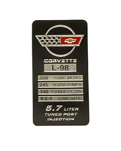 Console Perform Specifications Plate, L98/245hp, 1988L
