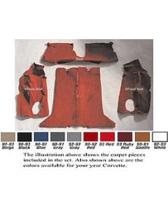 1990-1993 Corvette Coupe Rear Cut-Pile Carpet Set With Mass Backing  (2-Door Latches)	