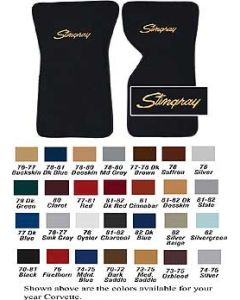 1970-1982  Corvette Cut-Pile Floor Mats  With Embroidery #13 Stingray Logo  	