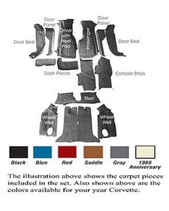 1988-1989 Corvette Coupe Cut-Pile Carpet Set With Mass Back 	