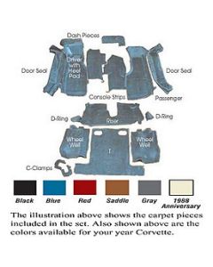 1988-1989 Corvette Convertible Carpet Set Cut-Pile With Mass Back 	