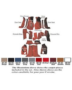 1990-1993 Corvette Coupe Cut-Pile Carpet Set With Mass Back  	