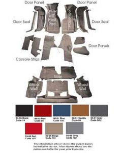  1990-1993 Corvette Convertible Cut-Pile Carpet Set With Mass Back  	