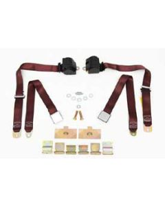 Corvette 3-Point Shoulder Harness & Seat Belt Kit, Retractable, Retrofit, Burgundy, 1965