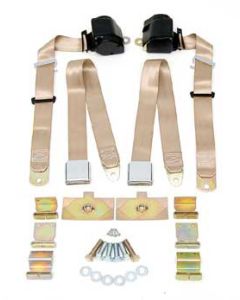 Corvette 3-Point Shoulder Harness & Seat Belt Kit, Retractable, Retrofit, Saddle, 1963-1967