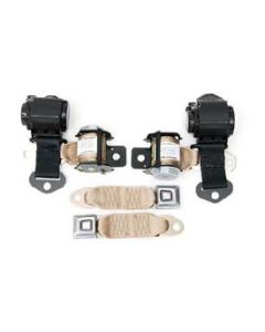 1974-1977 Corvette 3-Point Shoulder Harness And Seat Belt Set Retractable Coupe Tan	