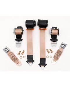 Corvette 3-Point Shoulder Harness & Seat Belt Set, Retractable, Convertible, Tan, 1974-1975
