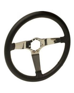 1967-1982 Corvette Steering Wheel Black Leather With Chrome 3-SpokeDesign	