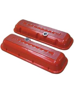 Corvette Valve Covers, Big Block, Aluminum, Finned, With Orange Powder Coated Finish, 1965-1974
