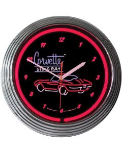  Corvette Wall Clock Neon With C2 Stingray Logo	