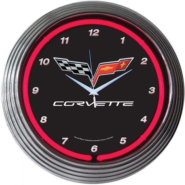 Corvette Neon Wall Clock With C6 Logo, Neon Garage Wall Clocks
